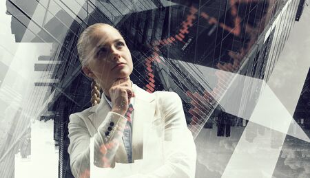 Pensive business ladyの写真素材