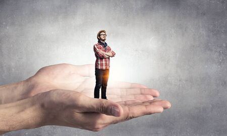 Hipster guy in male handsの写真素材