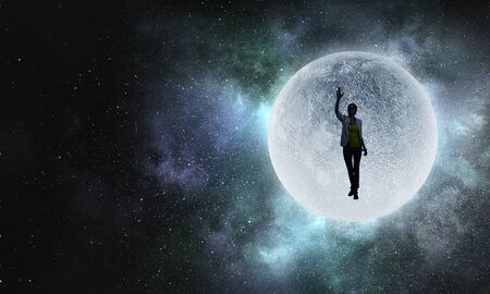Woman and full moon. Mixed media