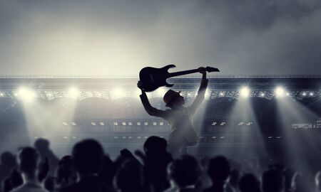 Rock girl with guitar. Mixed mediaの写真素材