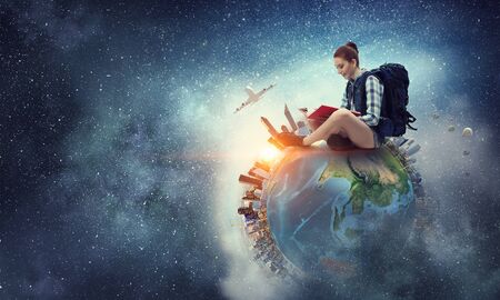 Dream to travel around the world. Mixed media