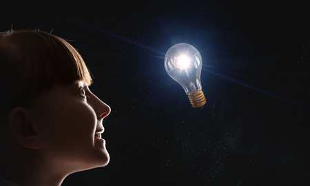 Bright ideas in her head. Mixed mediaの写真素材