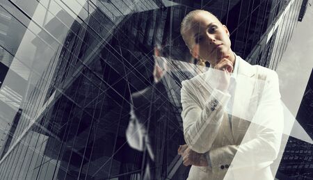 Pensive business ladyの写真素材