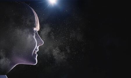 Bright ideas in her head. Mixed mediaの写真素材