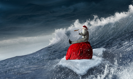 Santa looking for the way. Mixed mediaの写真素材