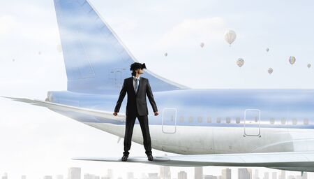 Experiencing virtual reality. Mixed mediaの写真素材