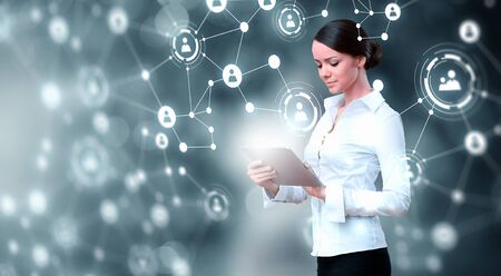 Networking and wireless connection. Mixed mediaの写真素材