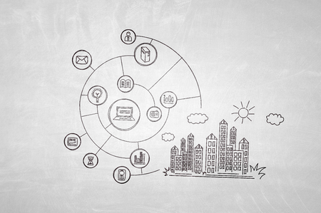 Education and technology concept drawn on concrete wallの写真素材