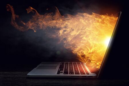 Laptop device damage. Mixed mediaの写真素材