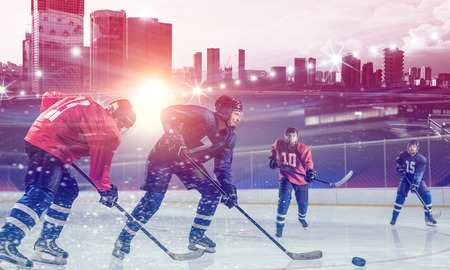 Hockey players on ice. Mixed mediaの写真素材