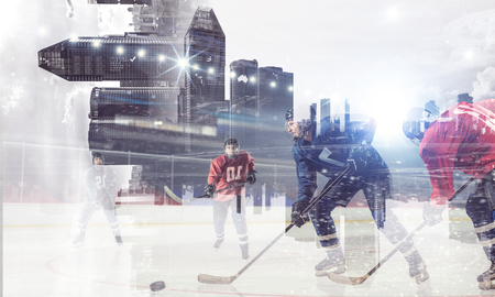 Hockey players on ice. Mixed mediaの写真素材