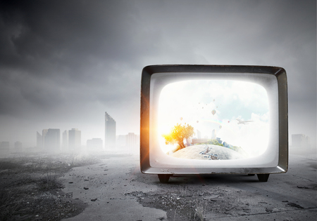 Old TV monitor. Mixed mediaの写真素材