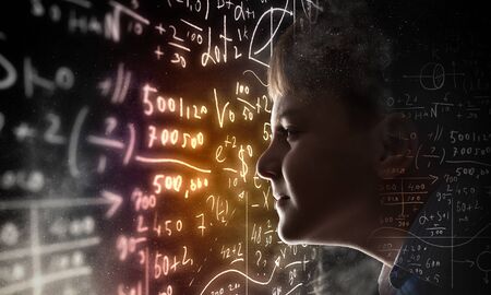 Bright ideas in his head. Mixed mediaの写真素材