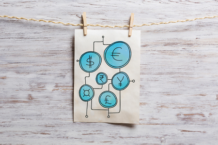 Paper pinned to rope. Mixed mediaの写真素材