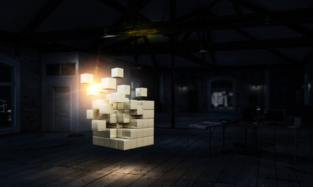 Cube in modern office. Mixed mediaの写真素材