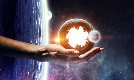 Whole world in hands. Mixed media