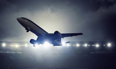 Airliner in sky. Mixed mediaの写真素材