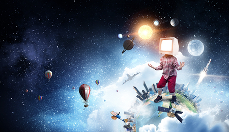 TV addicted children. Mixed mediaの写真素材