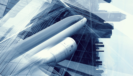Airliner in sky. Mixed media . Mixed mediaの写真素材
