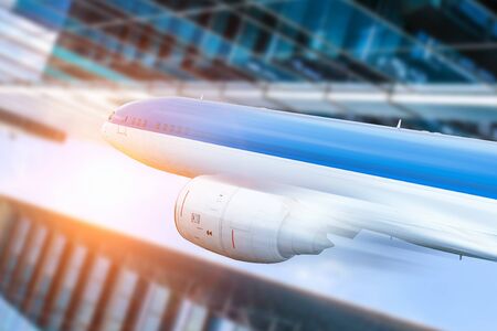 Airliner in sky. Mixed media . Mixed media