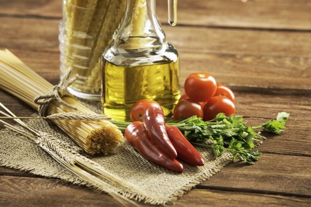 Ingredients for pasta . Mixed mediaの写真素材