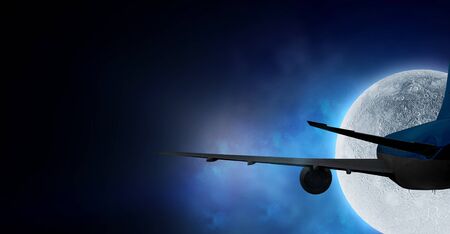 Silhouette of airplane in sky. Mixed media . Mixed mediaの写真素材