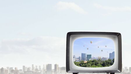 Retro TV monitor. Mixed media . Mixed mediaの写真素材