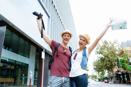 Young couple posing for a photoの写真素材