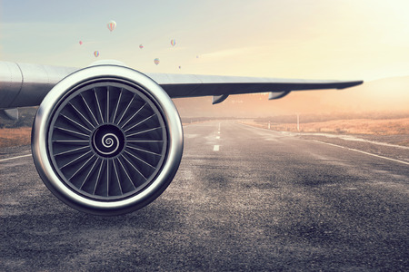 Emergency airplane landing. Mixed mediaの写真素材