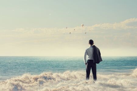 It is his vacation finally. Mixed mediaの写真素材