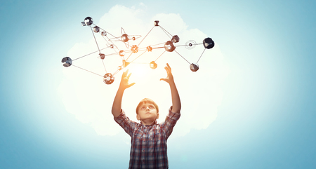 Social nets and kids. Mixed mediaの写真素材