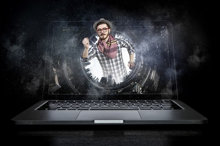 Absorbed by work or technologies. Mixed mediaの写真素材