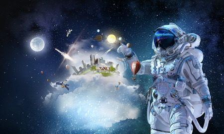 Spaceman and his mission. Mixed mediaの写真素材