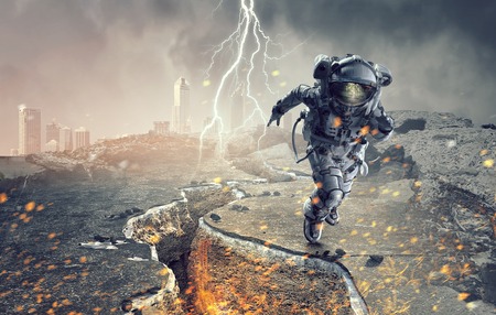 Spaceman running fast. Mixed mediaの写真素材