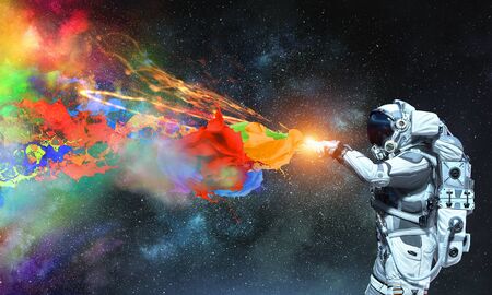 Spaceman and his mission. Mixed mediaの写真素材