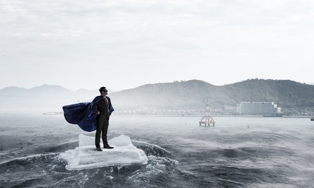 Surfing sea on ice floe. Mixed mediaの写真素材
