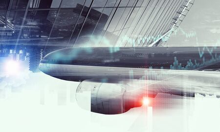 Airliner in sky. Mixed mediaの写真素材