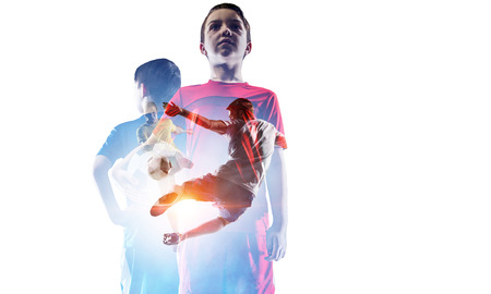 Little soccer champion. Mixed mediaの写真素材