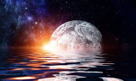 Fantasy image with space planets and sea waters