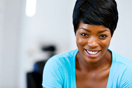 Beautiful woman portrait indoorsの写真素材