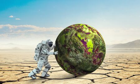 Spaceman and his mission. Mixed mediaの写真素材