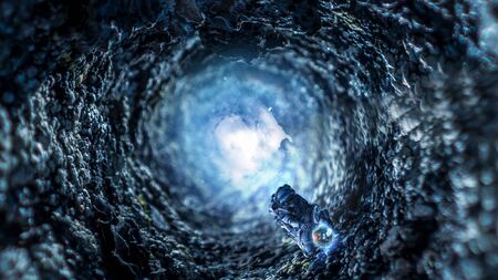 Space hole and astronaut. Mixed media