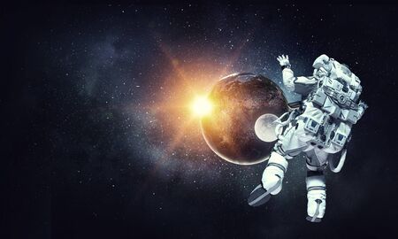 Astronaut floating in outer space.