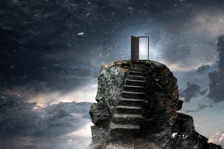 Stone stairway outdoors as symbol of success and progress. Mixed mediaの写真素材