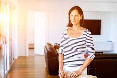 Beautiful woman portrait indoorsの写真素材