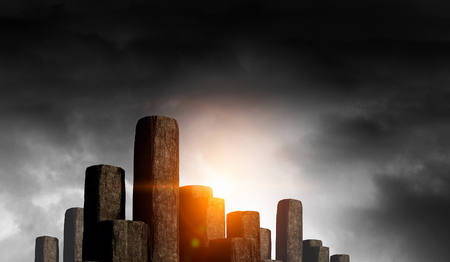 Lightning from sky striking stone graph. background. Mixed mediaの写真素材