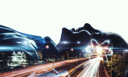 Silhouette of school boyの写真素材