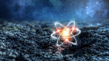 Atom molecule on space background as science concept. 3d renderingの写真素材