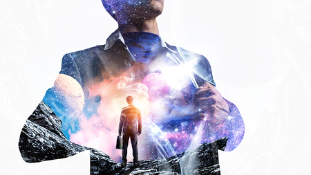 Super businessman and space in his chestの写真素材
