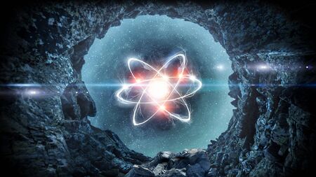 Atom molecule on space background as science concept. 3d renderingの写真素材